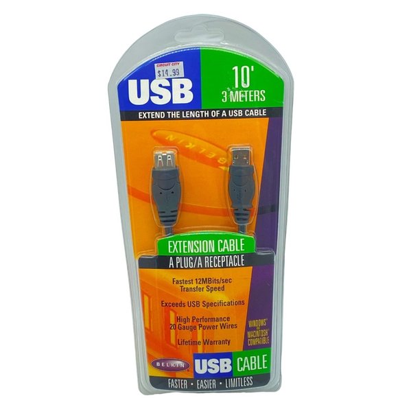 Circuit City Belkin 10' USB Extension Cable Macintosh Windows A Plug 3M Fast Spe - Picture 1 of 10